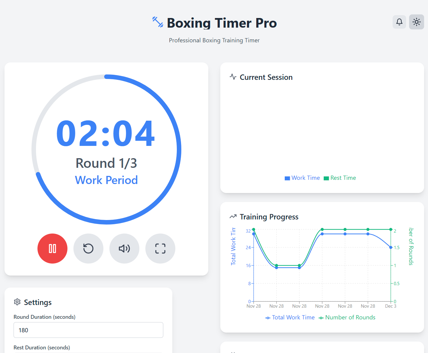 Light theme interface showing workout session in progress
