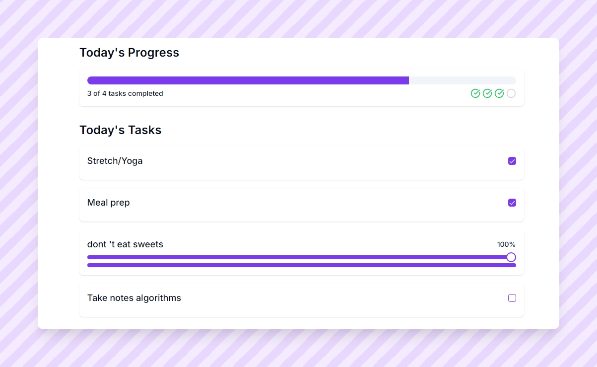 Today's progress view showing completed and pending habits