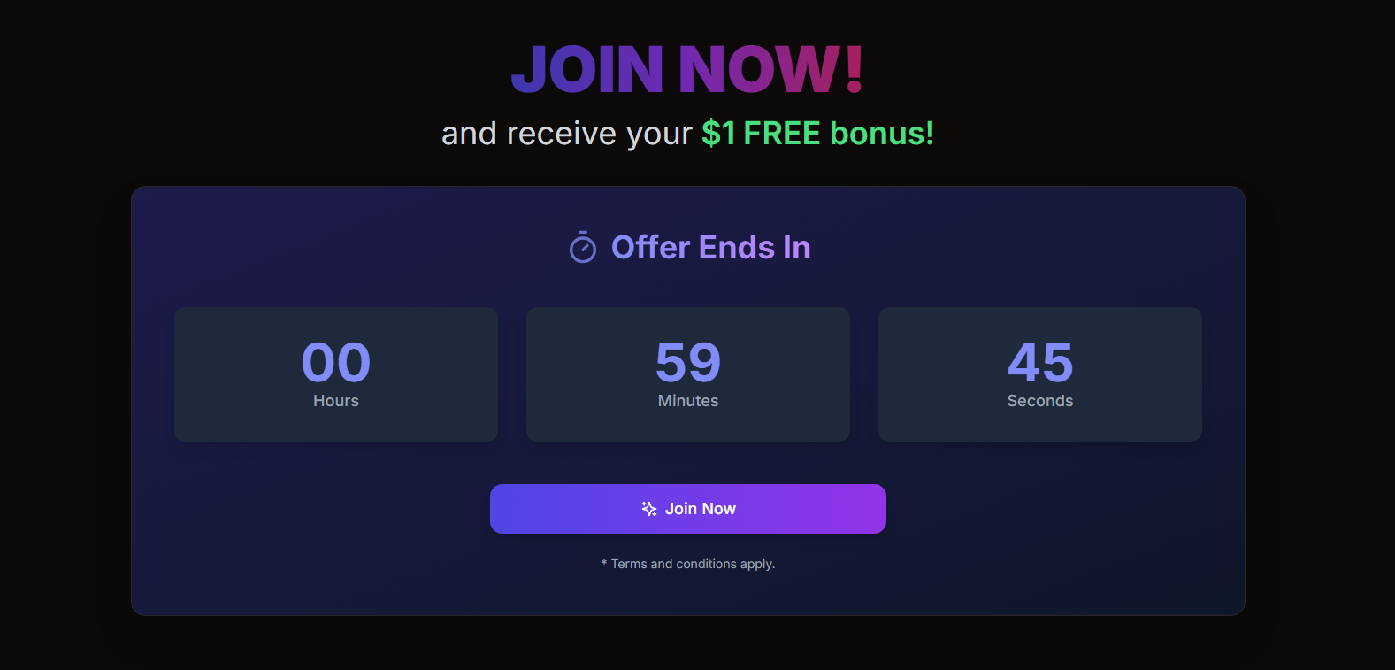 Limited-time offer with countdown timer and bonus promotion