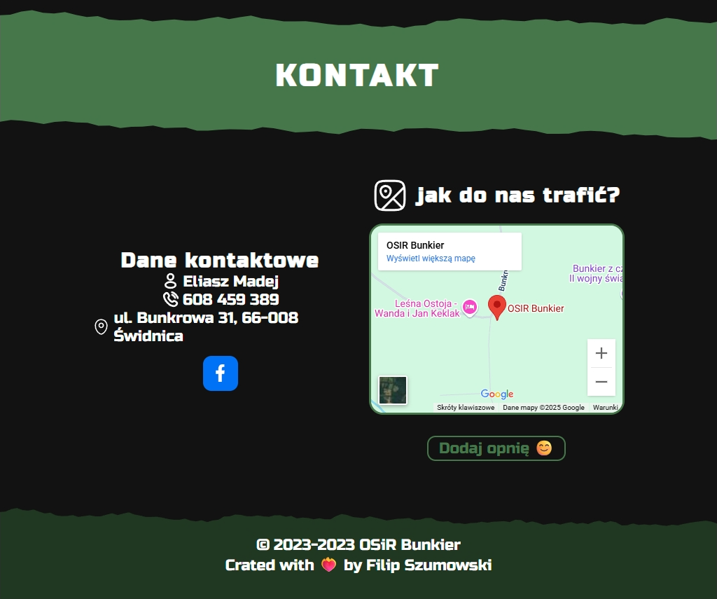 Contact section with location map and details