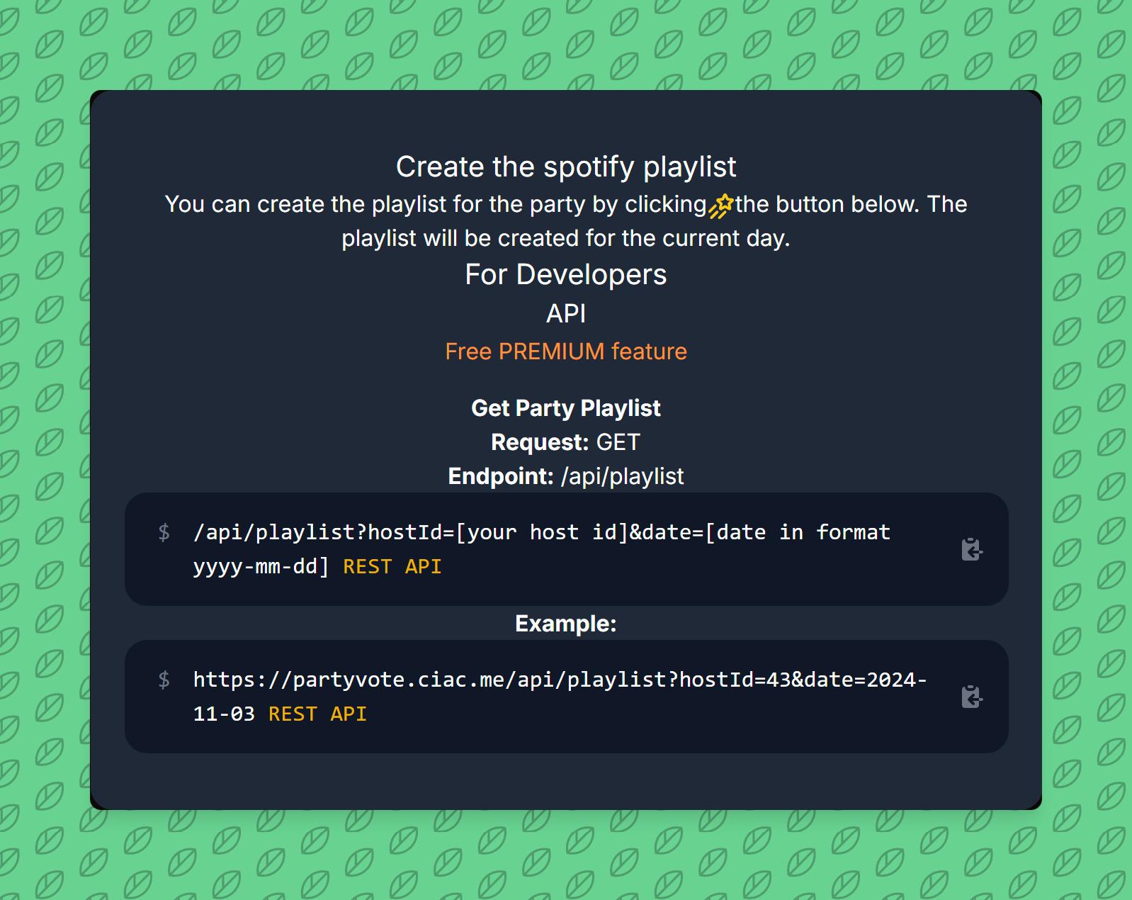 Developer Tools - API access for integration with other services