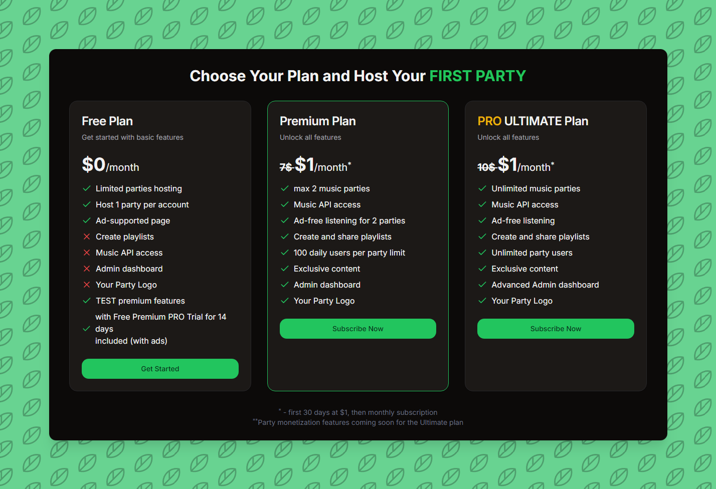 Subscription Plans - Free and premium options with Stripe integration