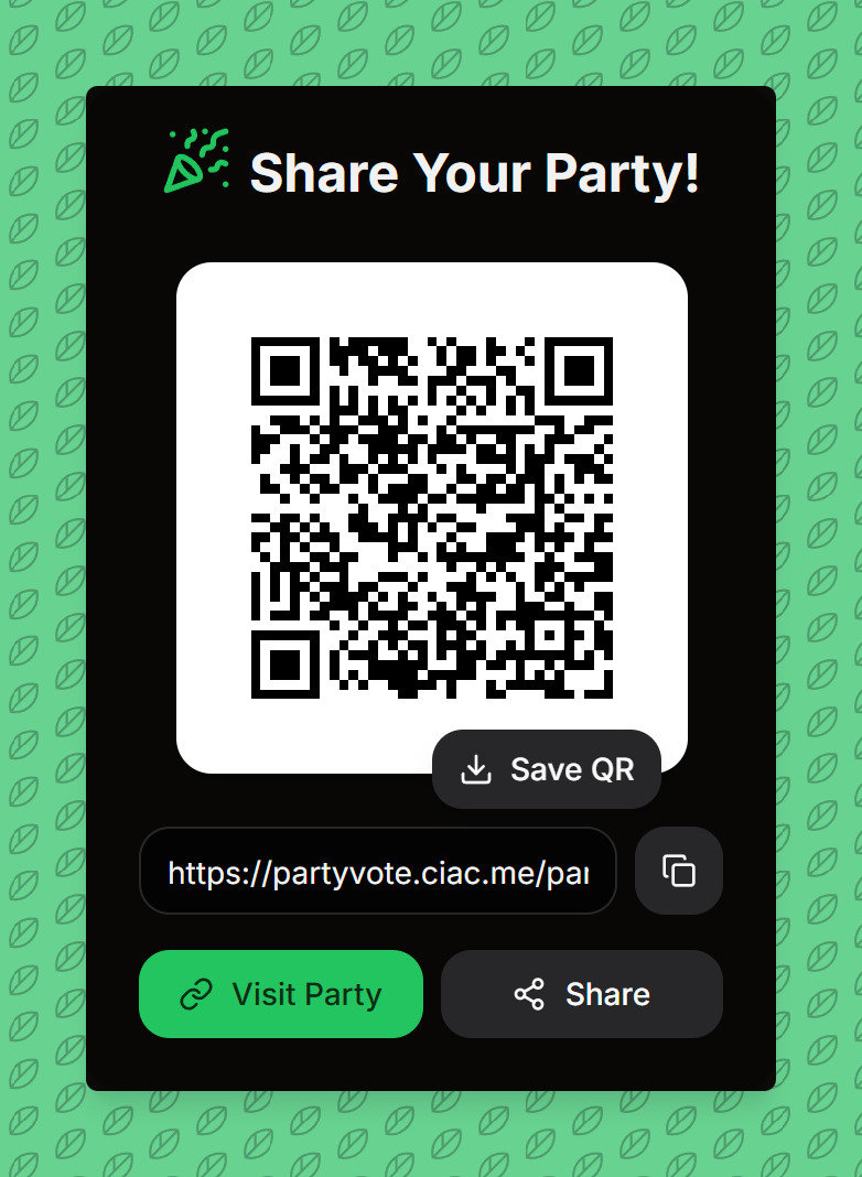 Share Party Feature - Generate QR codes and links to share with friends